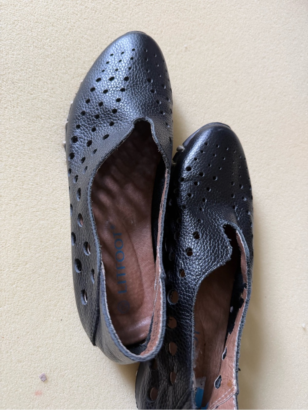 LItfoot Black Perforated Leather Slip-On Flats